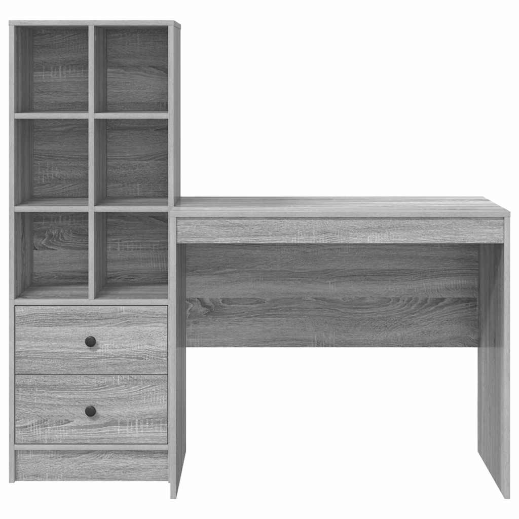 Scrivania con Spazio di Archiviazione 2 pcs Grigio sonoma