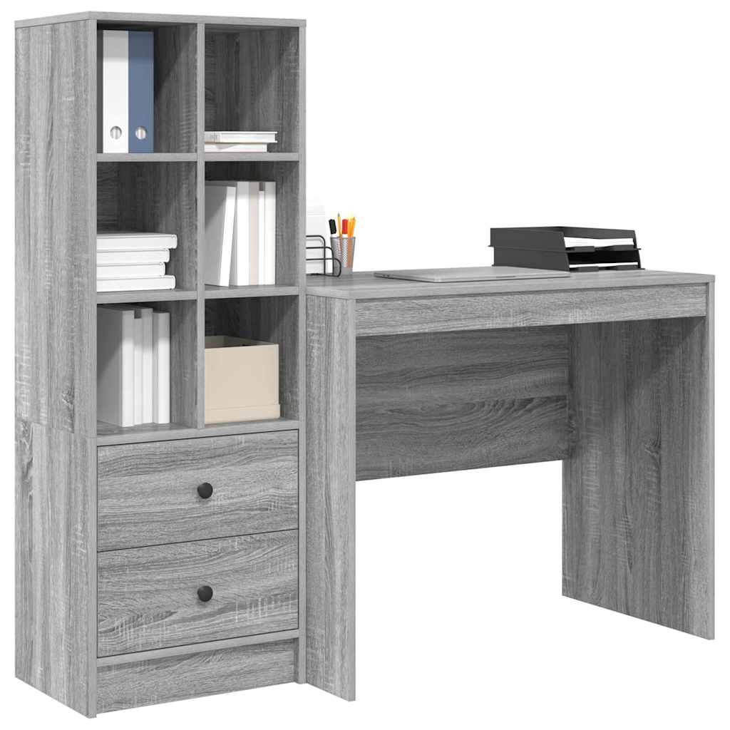 Scrivania con Spazio di Archiviazione 2 pcs Grigio sonoma