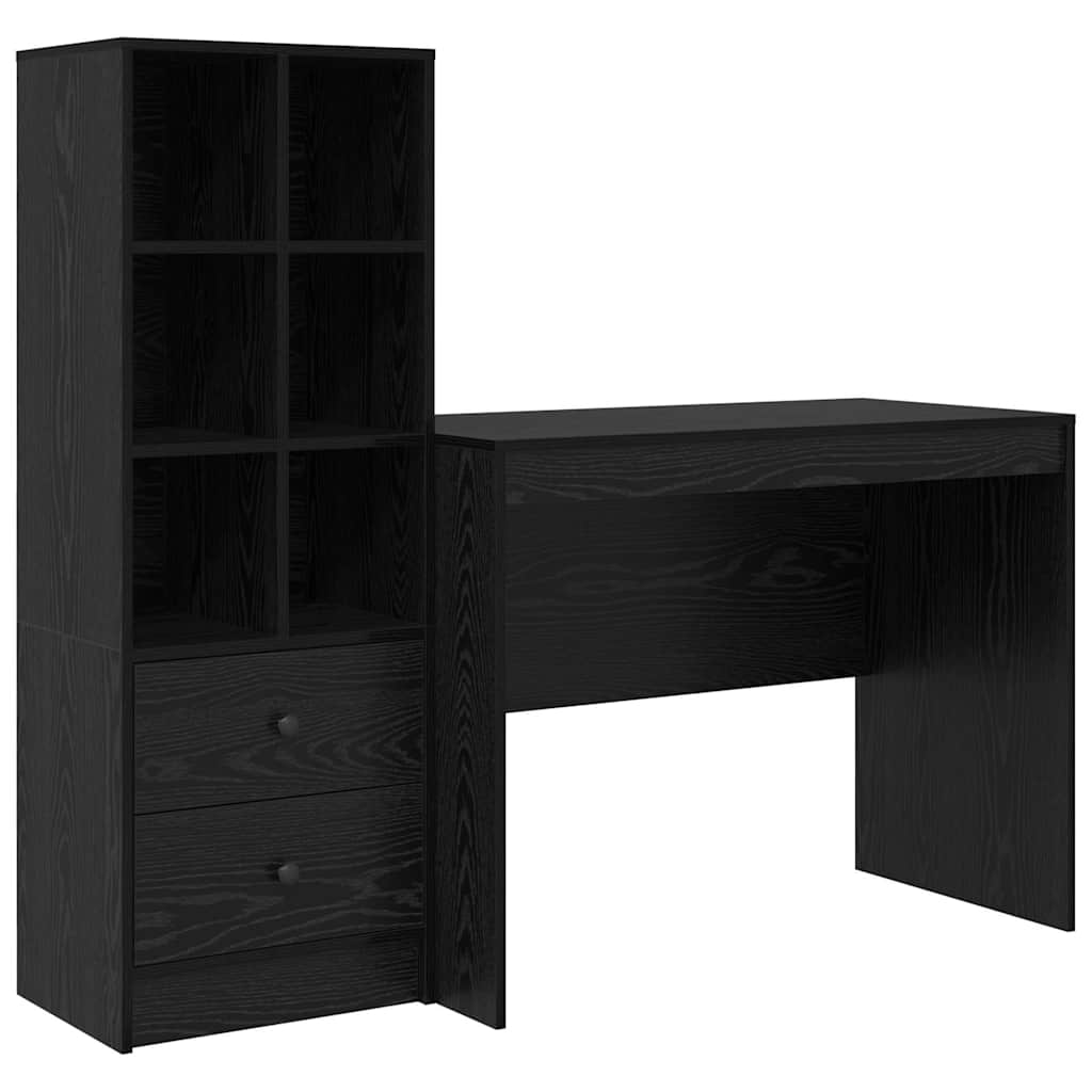 Scrivania con Spazio di Archiviazione 2 pcs Rovere nero