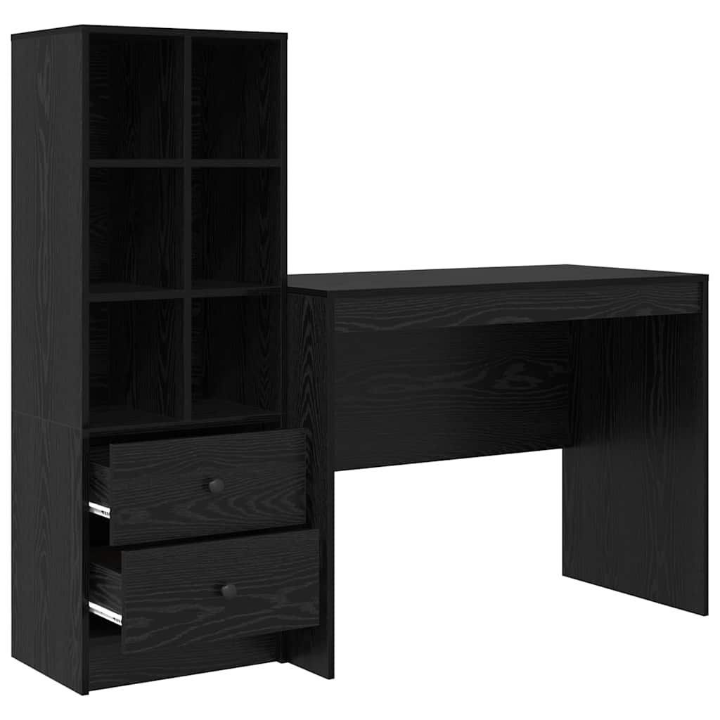 Scrivania con Spazio di Archiviazione 2 pcs Rovere nero