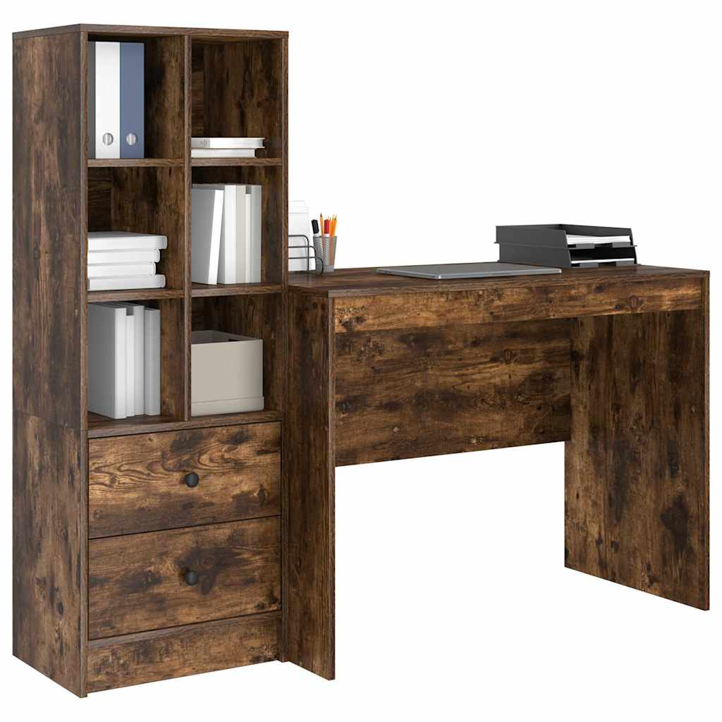 Scrivania con Spazio di Archiviazione 2 pcs Rovere fumé