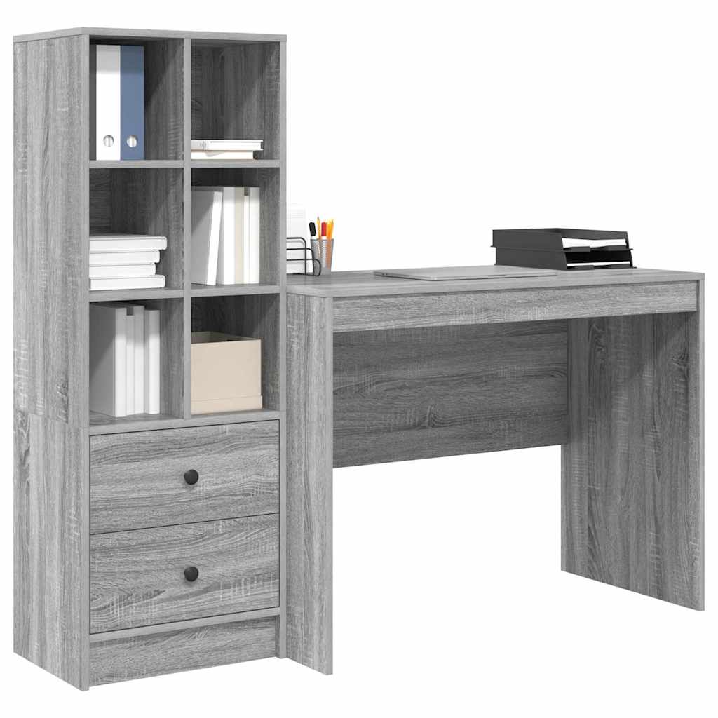 Scrivania con Spazio di Archiviazione 2 pcs Grigio sonoma - homemem39