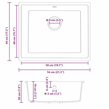 Lavello da cucina Nero 54 x 44 x 20 cm Granito | homemem39