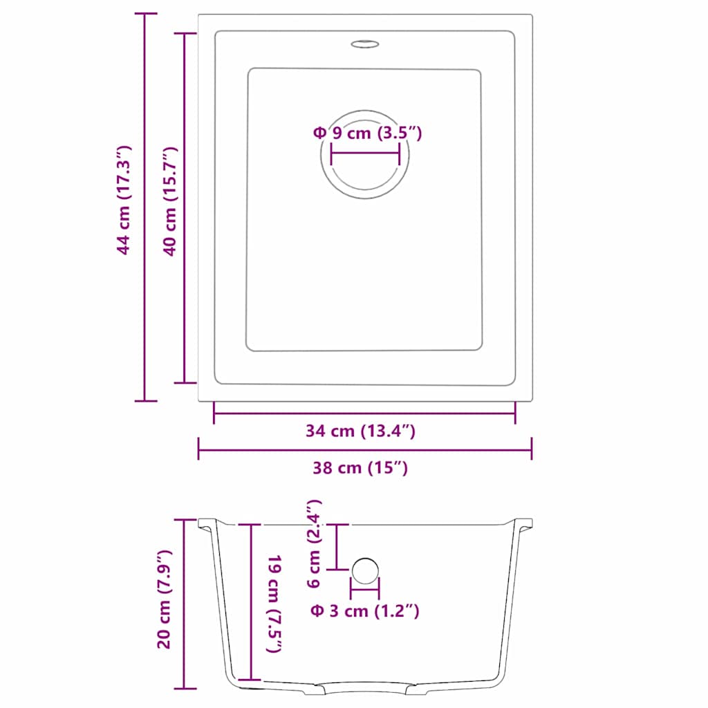 Lavello da cucina Grigio 38 x 44 x 20 cm Granito