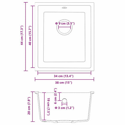 Lavello da cucina Grigio 38 x 44 x 20 cm Granito