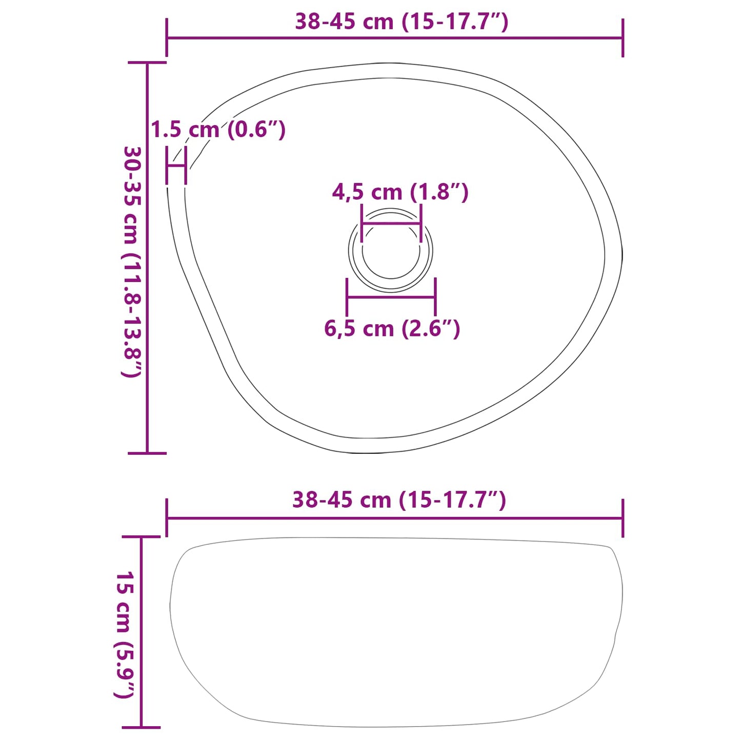 Basin in pietra fluviale Grigio chiaro 45 x 35 x 15 cm