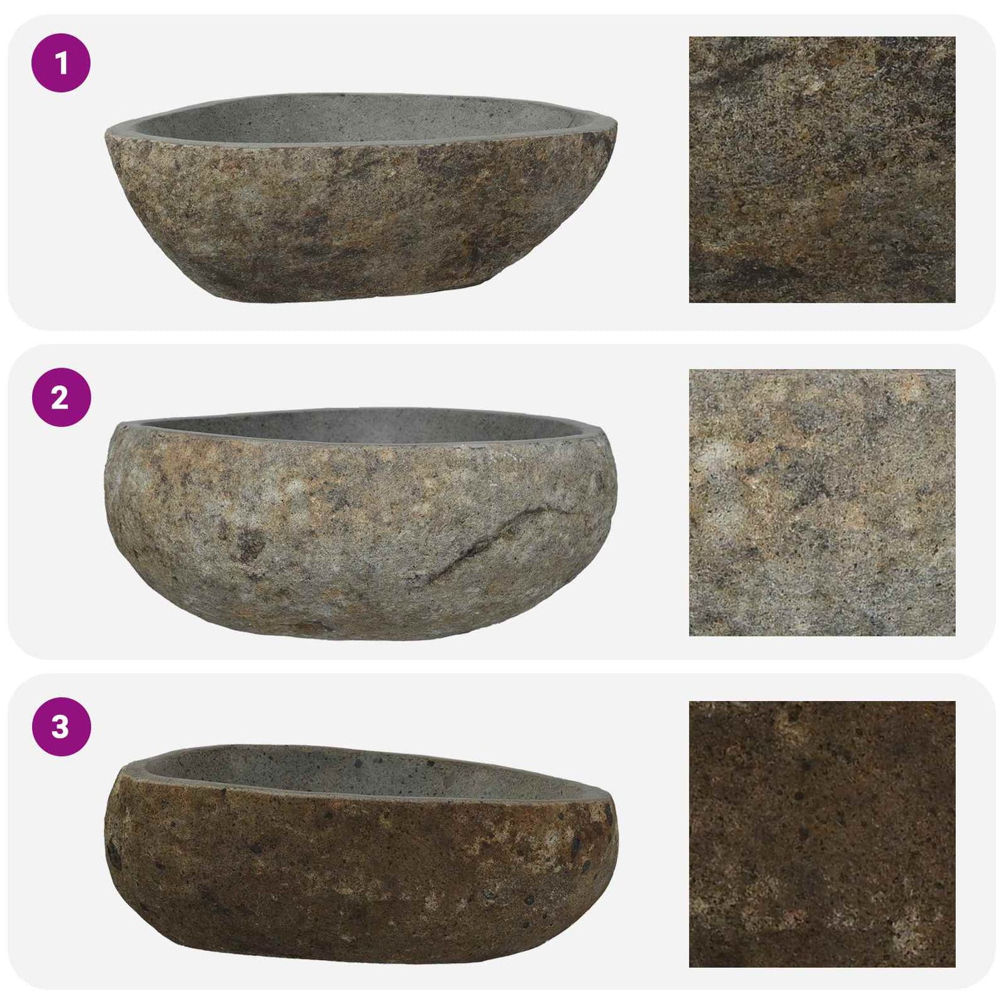 Basin in pietra fluviale Grigio chiaro 45 x 35 x 15 cm