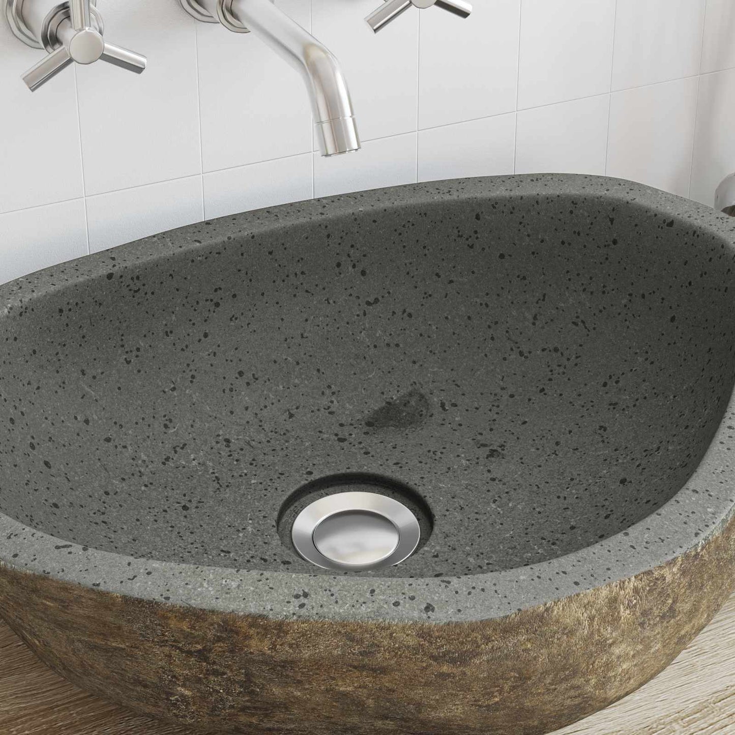Basin in pietra fluviale Grigio chiaro 52 x 40 x 15 cm | homemem39