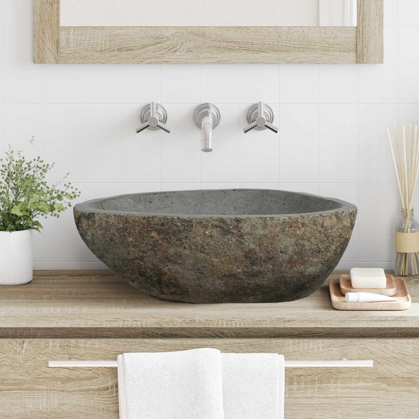 Basin in pietra fluviale Grigio chiaro 52 x 40 x 15 cm | homemem39