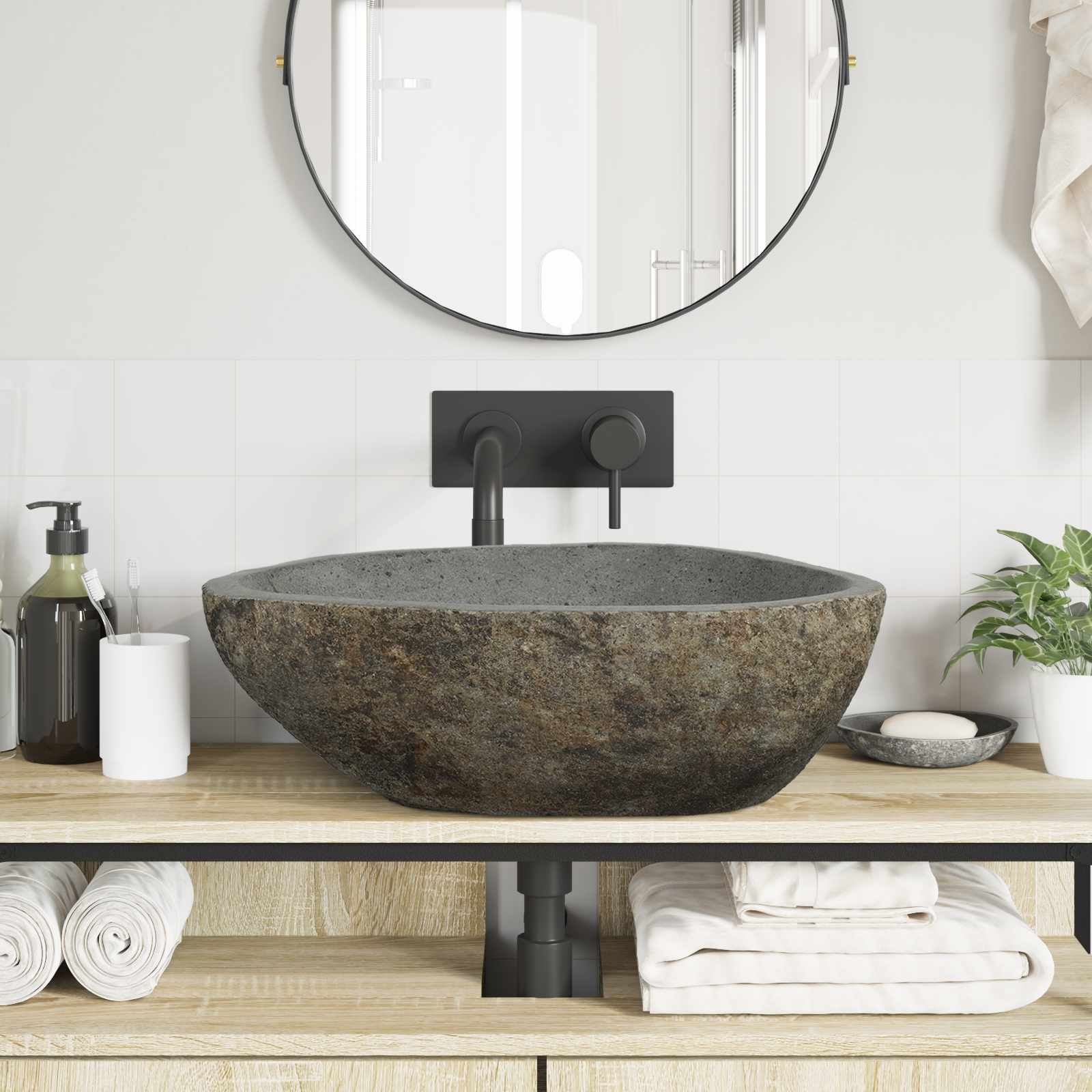 Basin in pietra fluviale Grigio chiaro 52 x 40 x 15 cm | homemem39