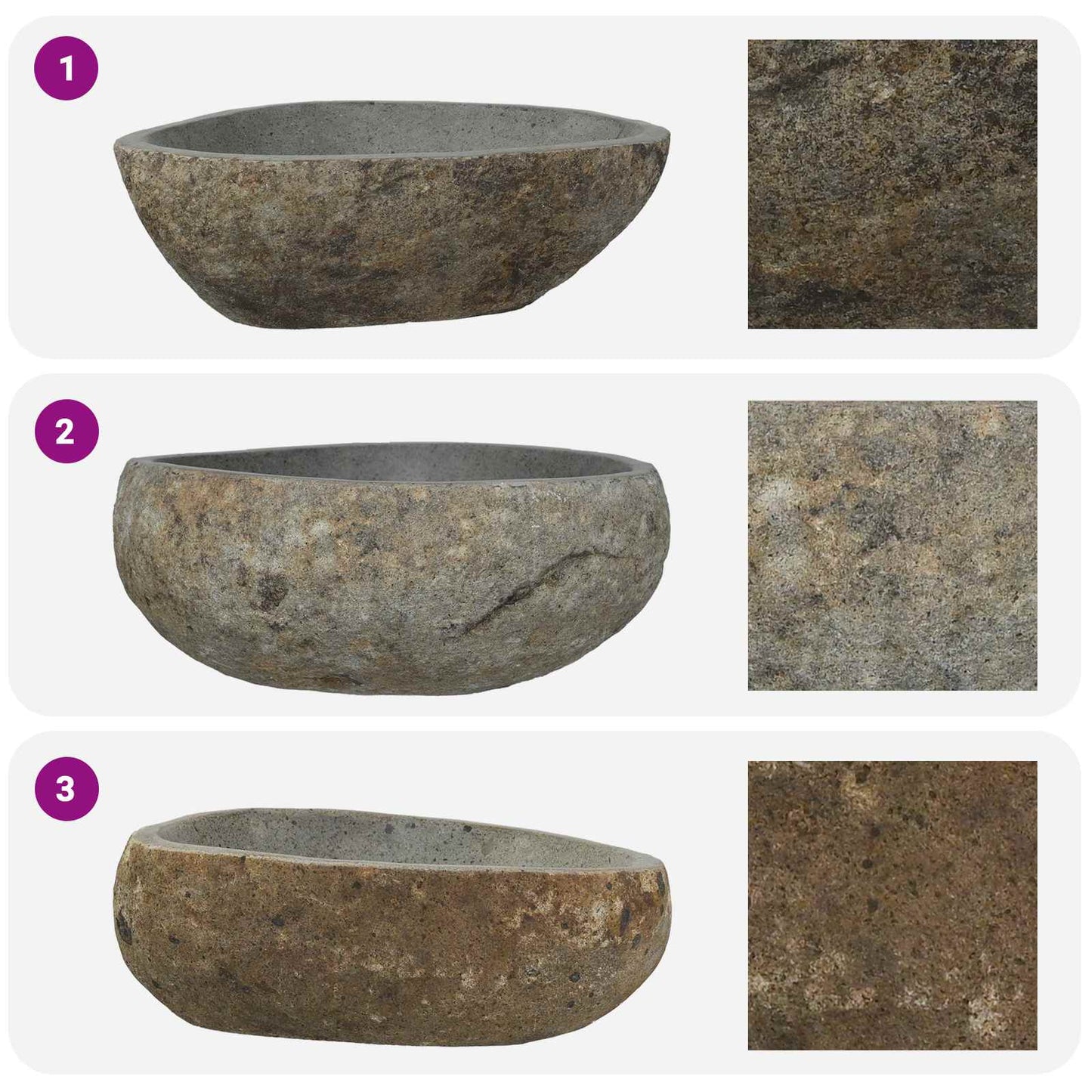 Basin in pietra fluviale Grigio chiaro 52 x 40 x 15 cm | homemem39