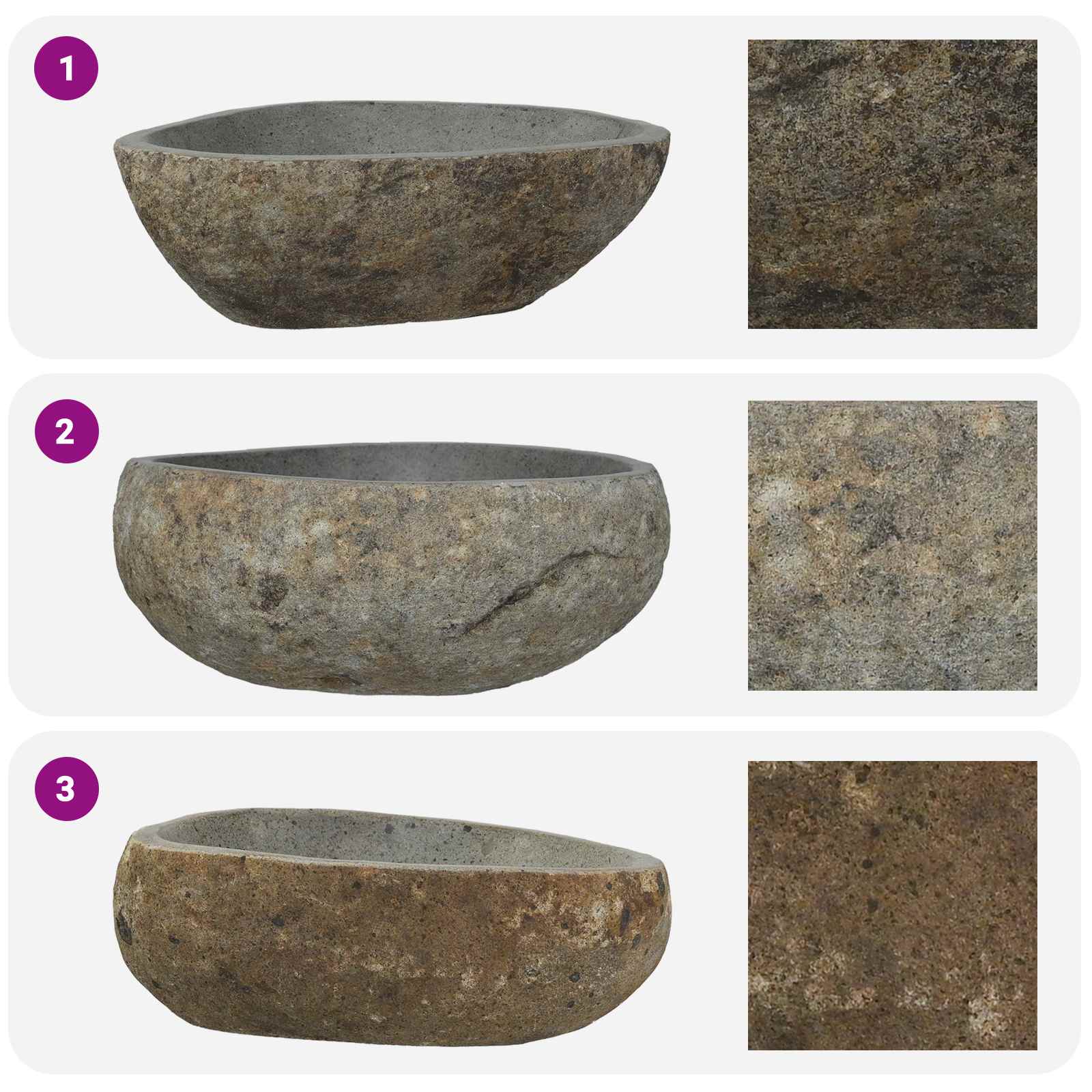 Basin in pietra fluviale Grigio chiaro 52 x 40 x 15 cm | homemem39