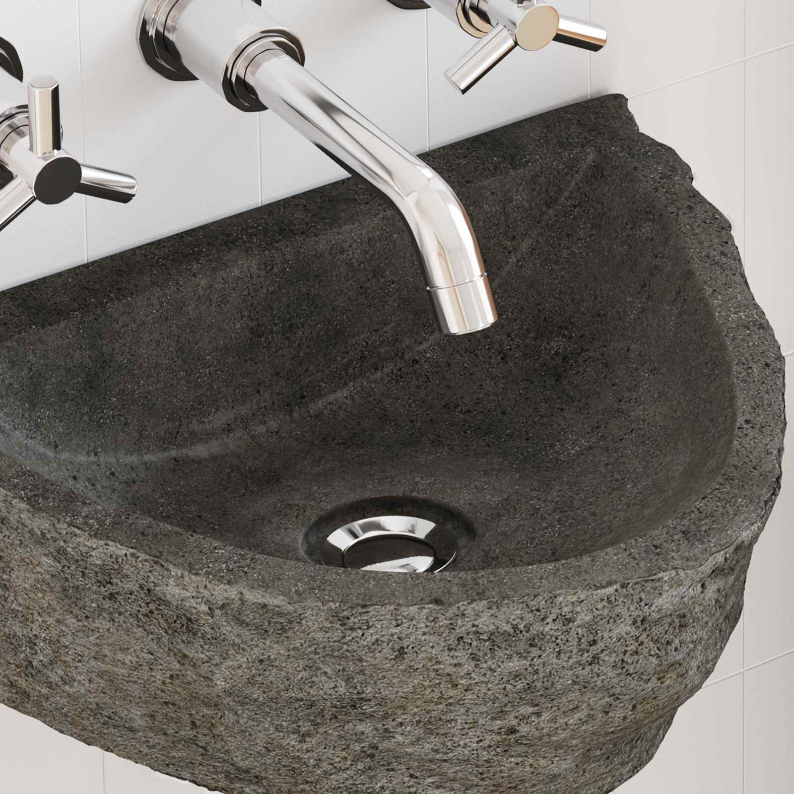 Lavabo a parete Grigio 37 x 30 x 12 cm Pietra fiume | homemem39