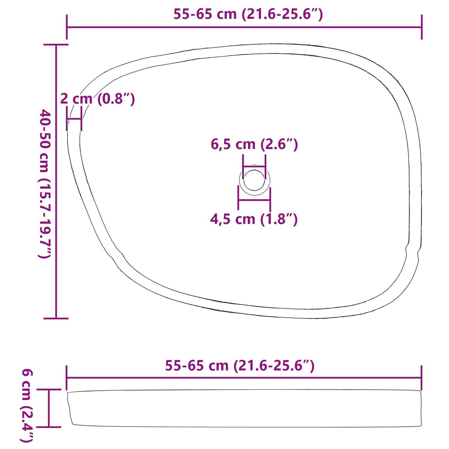 Lavabo Grigio (30-37) x (25-30) x 12 cm Pietra di Fiume