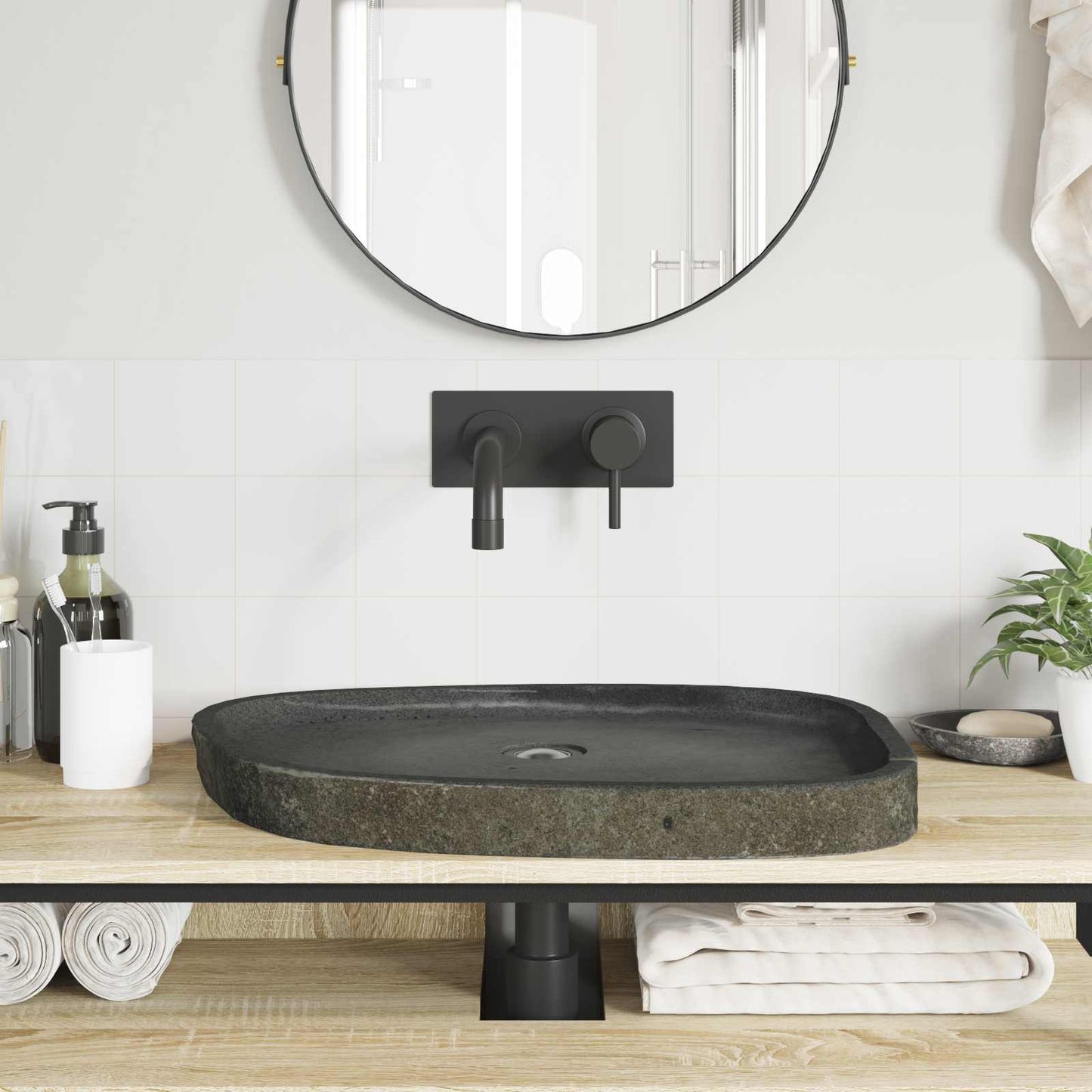 Lavabo Grigio 65 x 50 x 6 cm Pietra fiume | homemem39