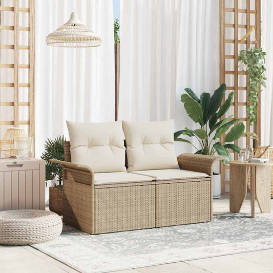 Divano da giardino con cuscino Beige 141 x 62 x 69cm polyrattan