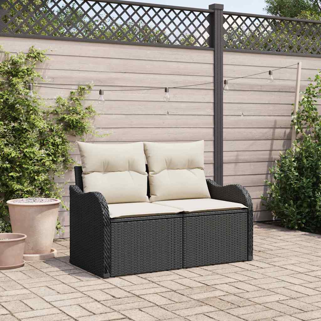 Divano da giardino con cuscino Nero 121 x 62 x 69cm polyrattan | homemem39