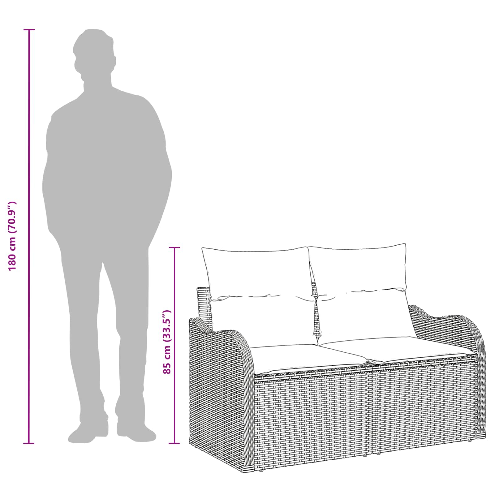 Divano da giardino Grigio chiaro 121 x 62 x 69cm polyrattan | homemem39