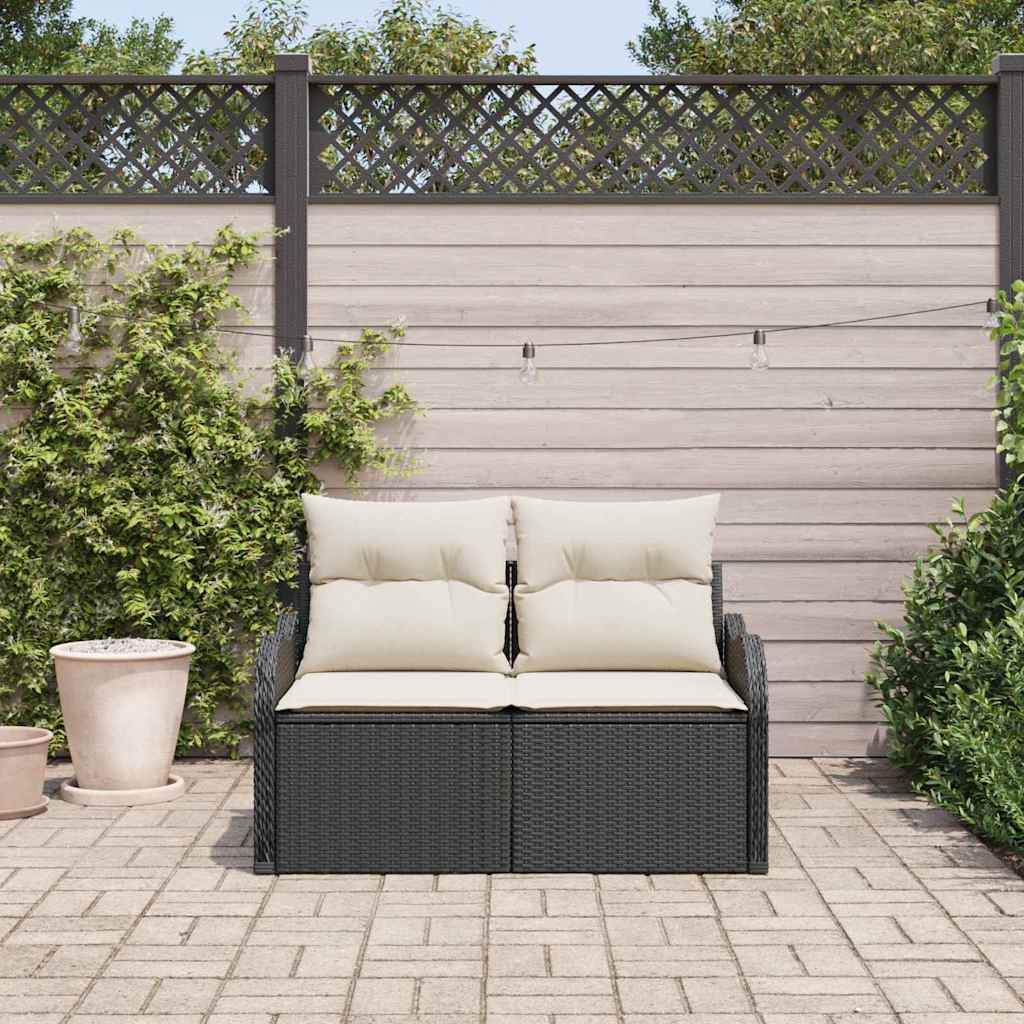 Divano da giardino con cuscino Nero 121 x 62 x 69cm polyrattan