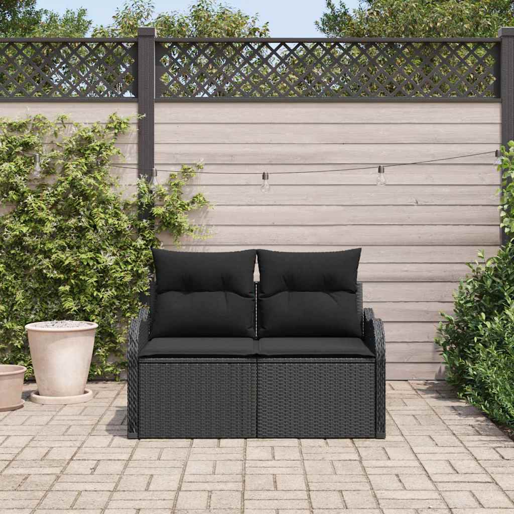 Divano da giardino con cuscino Nero 121 x 62 x 69cm polyrattan | homemem39