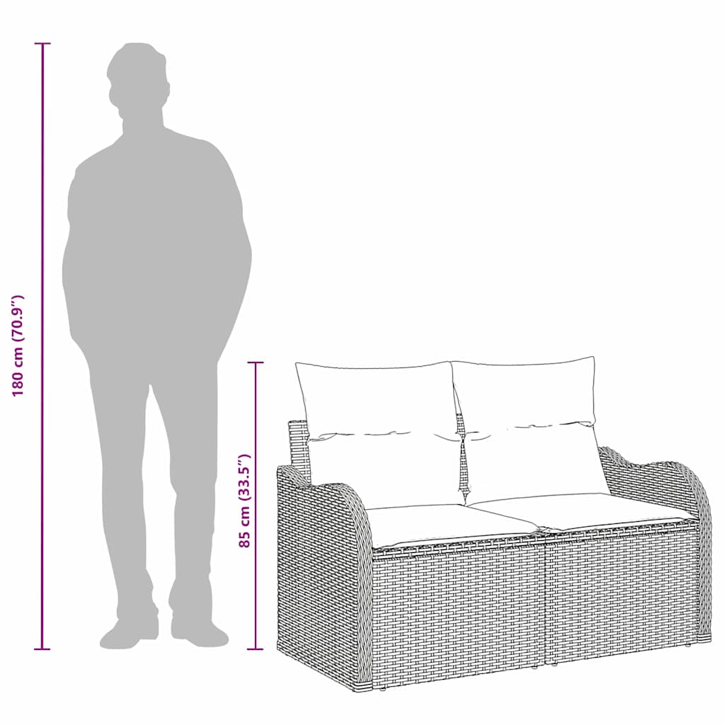 Divano da giardino con cuscino Nero 121 x 62 x 69cm polyrattan | homemem39