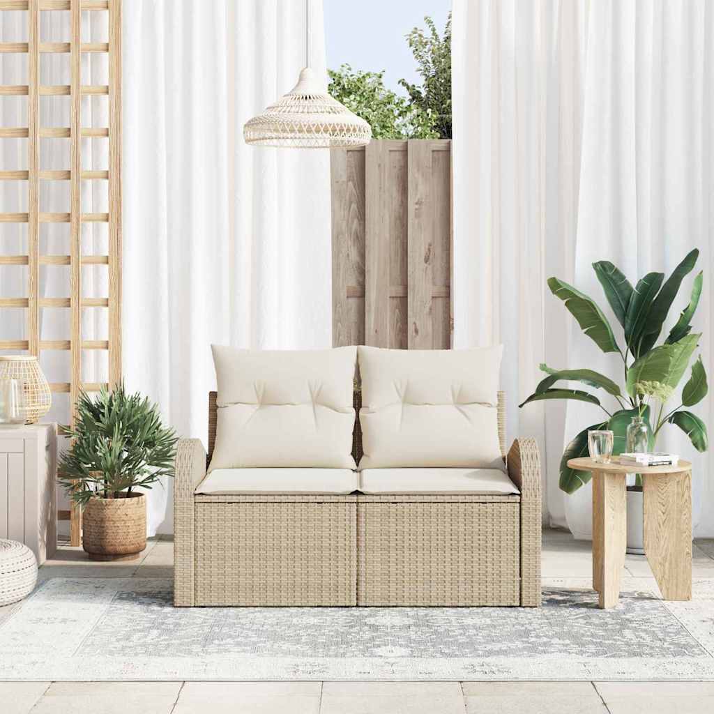 Divano da giardino con cuscino Beige 124 x 62 x 69cm polyrattan | homemem39