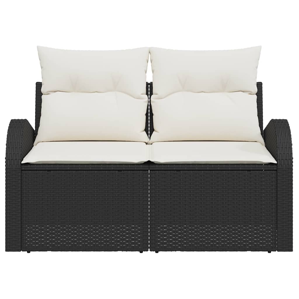 Divano da giardino con cuscino Nero 124 x 62 x 69cm polyrattan