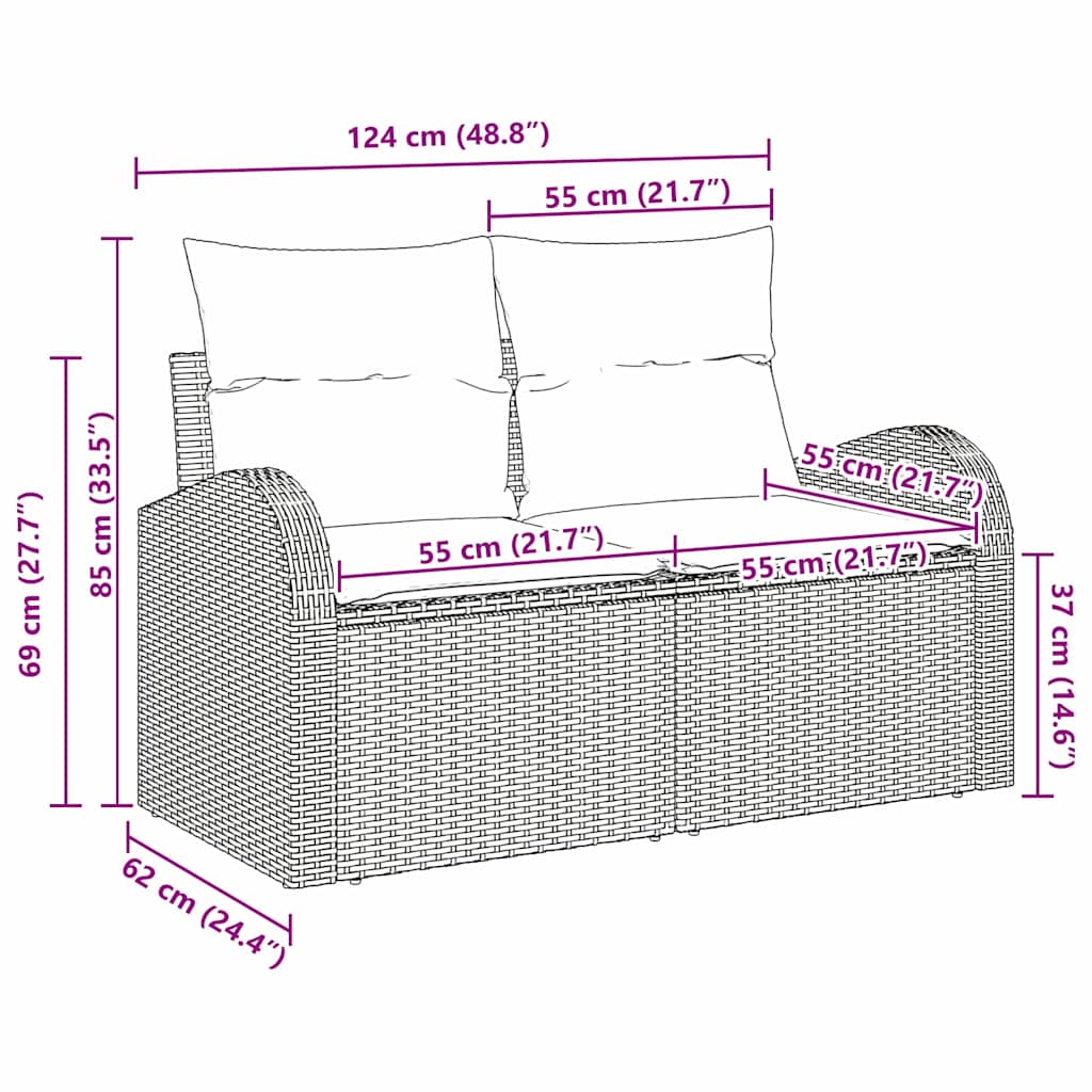 Divano da giardino con cuscino Beige 124 x 62 x 69cm polyrattan