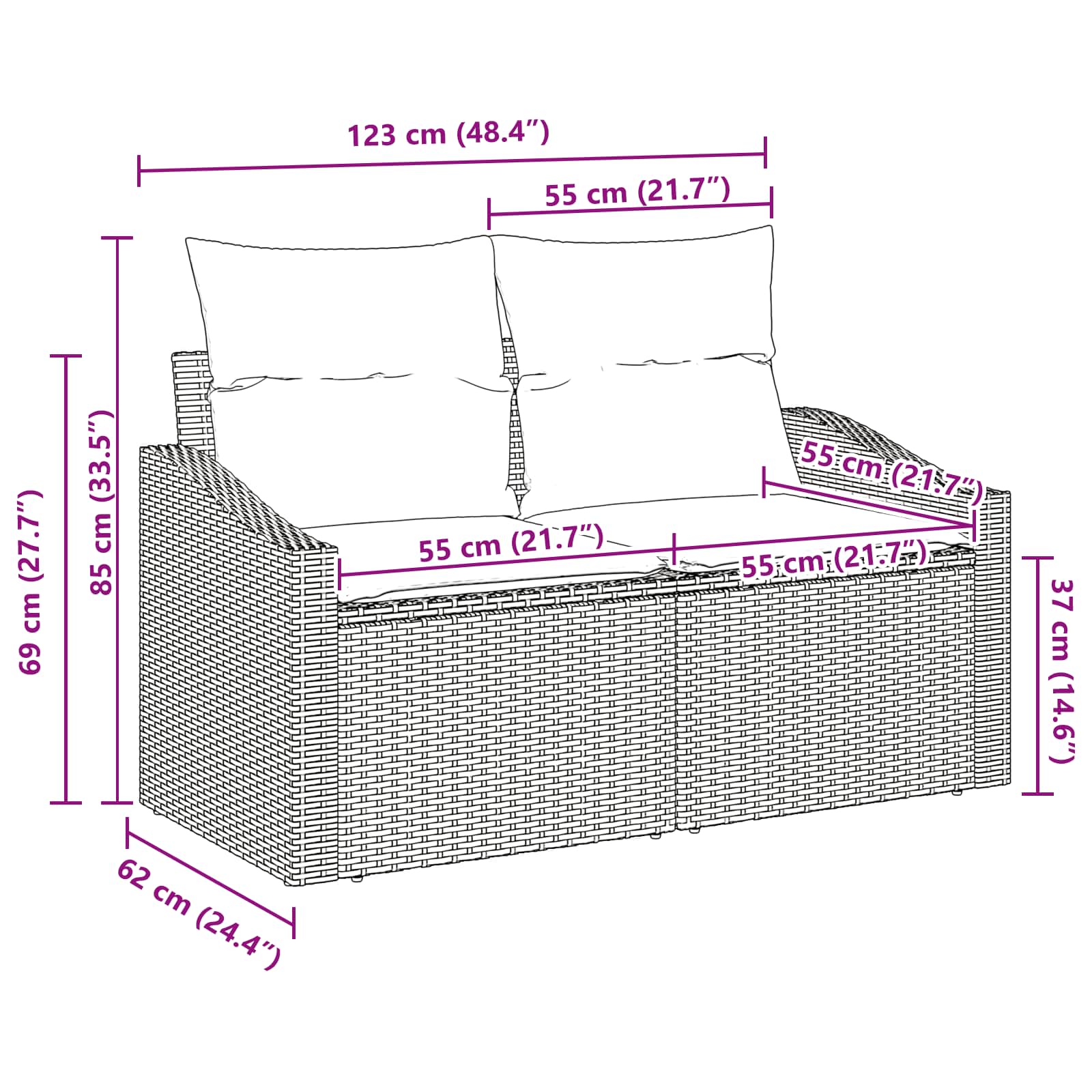 Divano da giardino Grigio 123 x 62 x 69cm polyrattan | homemem39