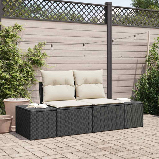 Divano da giardino con cuscino Nero 184 x 62 x 69 cm polyrattan