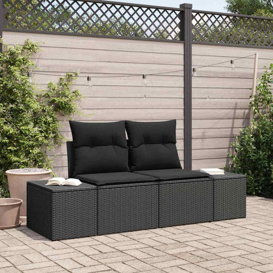 Divano da giardino con cuscino Nero 184 x 62 x 69 cm polyrattan