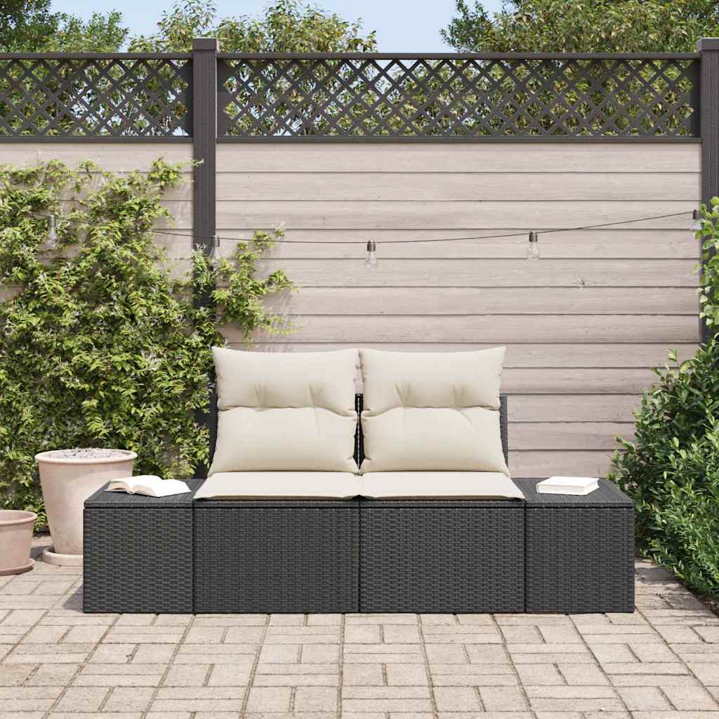 Divano da giardino con cuscino Nero 184 x 62 x 69 cm polyrattan | homemem39