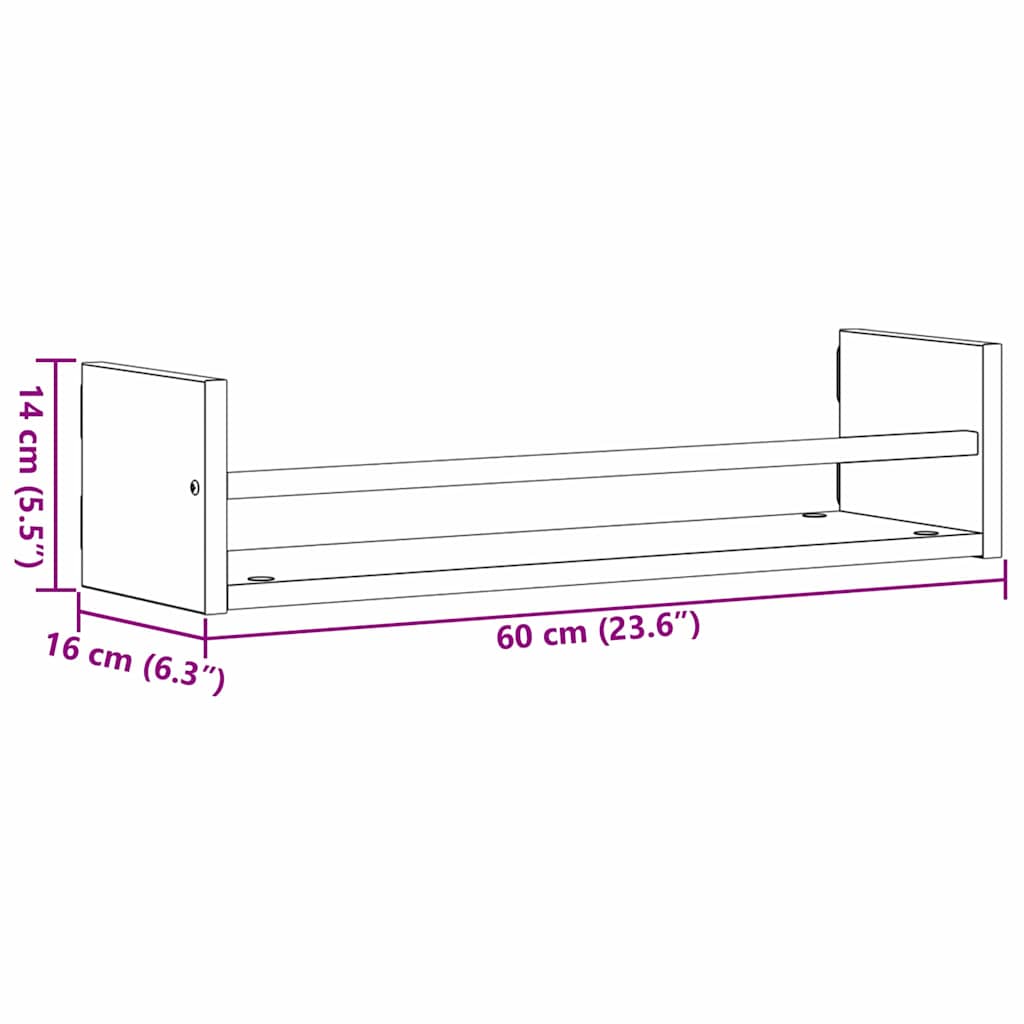 Scaffale da parete 2 pcs Rovere Nero 60 x 16 x 14 cm | homemem39