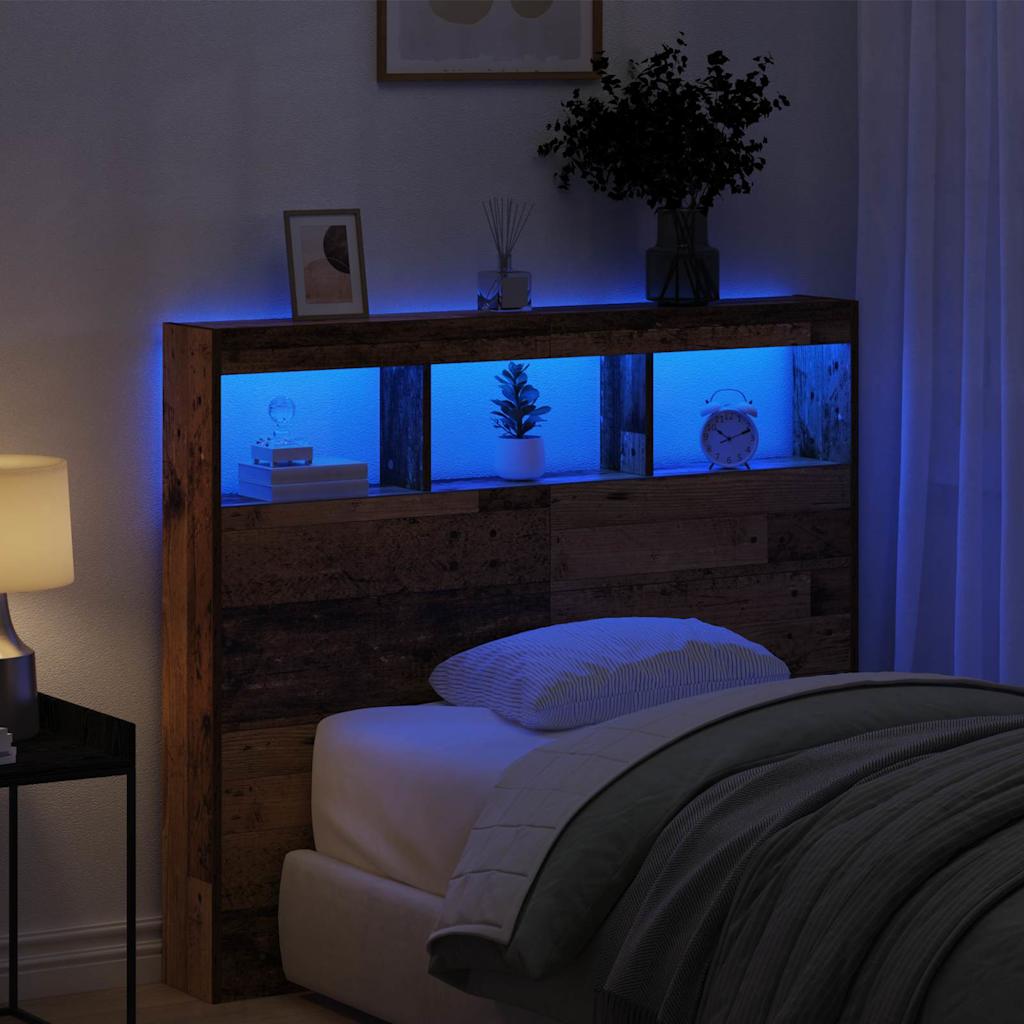 Testata con Mobile e LED Legno vecchio 120 x 17 x 102 cm