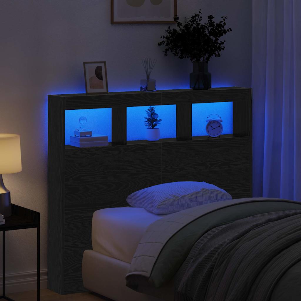 Testata con Mobile e LED Altro Rovere nero 122 x 17 x 102 cm