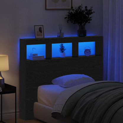Testata con Mobile e LED Altro Rovere nero 122 x 17 x 102 cm