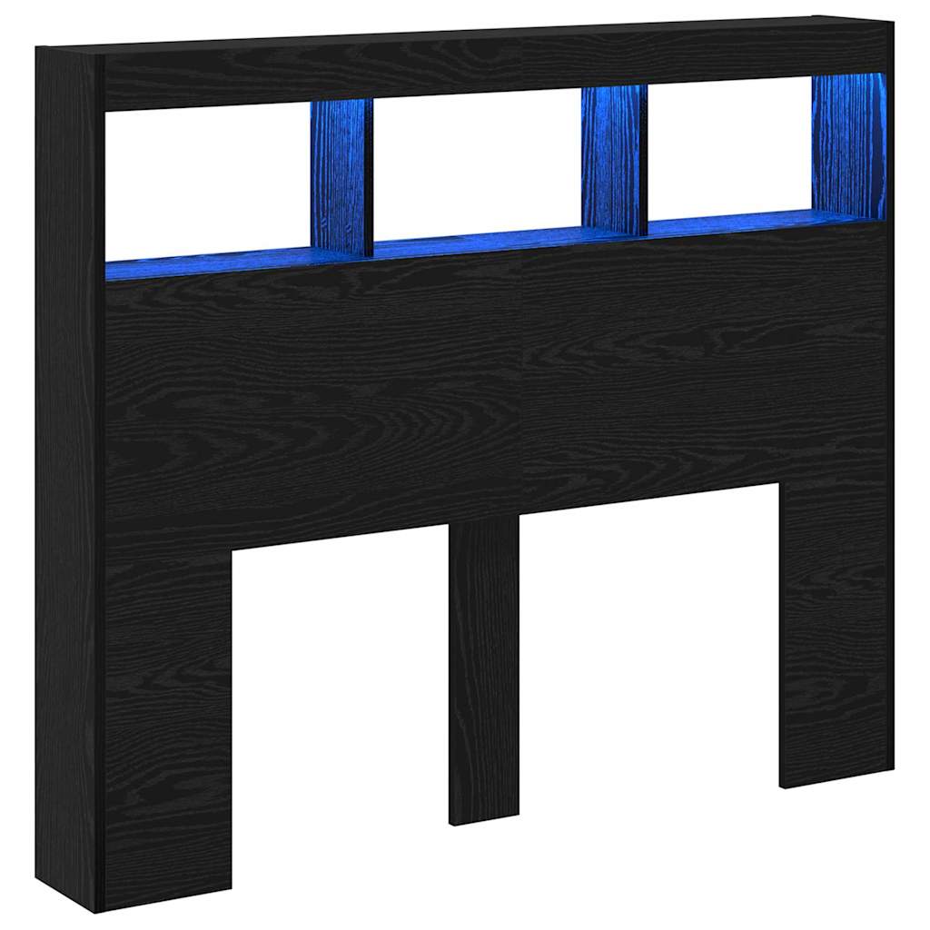 Testata con Mobile e LED Altro Rovere nero 122 x 17 x 102 cm