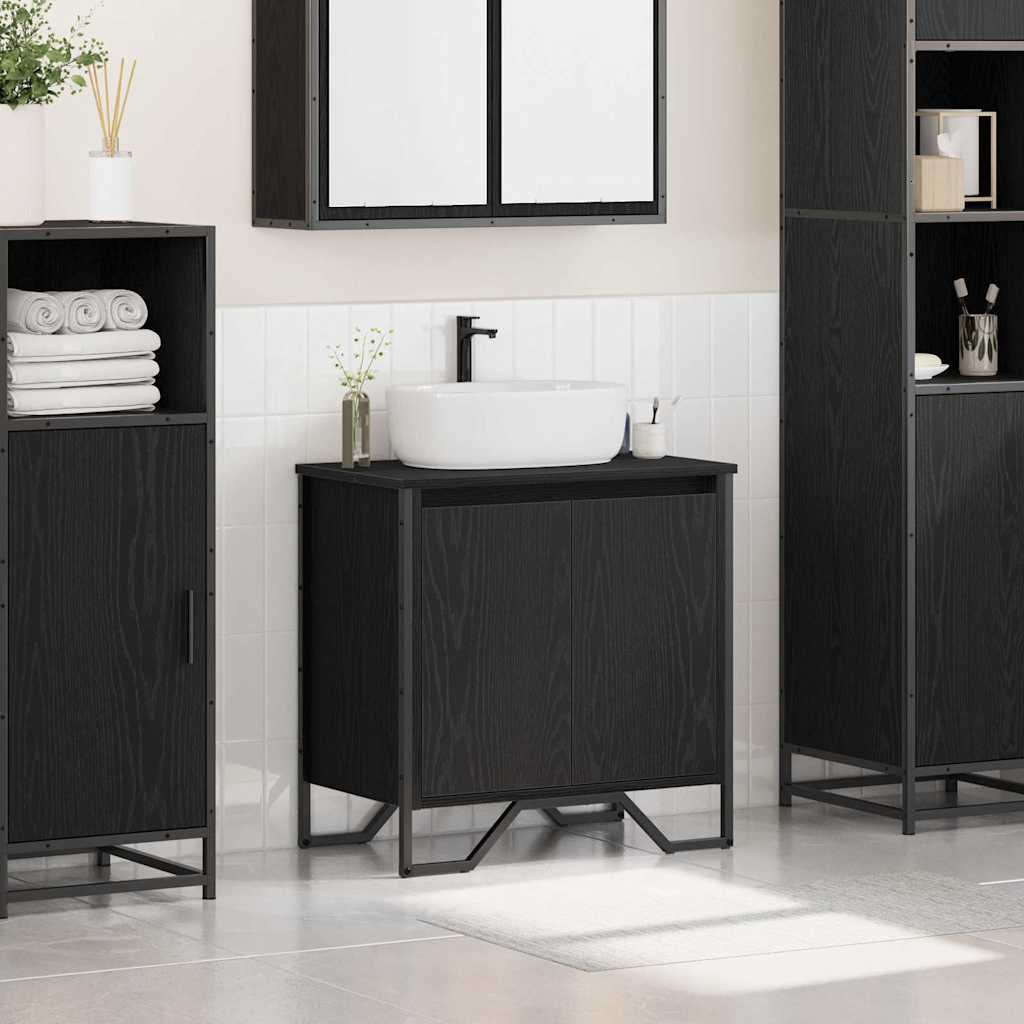 Armadio per Lavabo da Bagno Rovere Nero 60 x 35 x 60 cm | homemem39