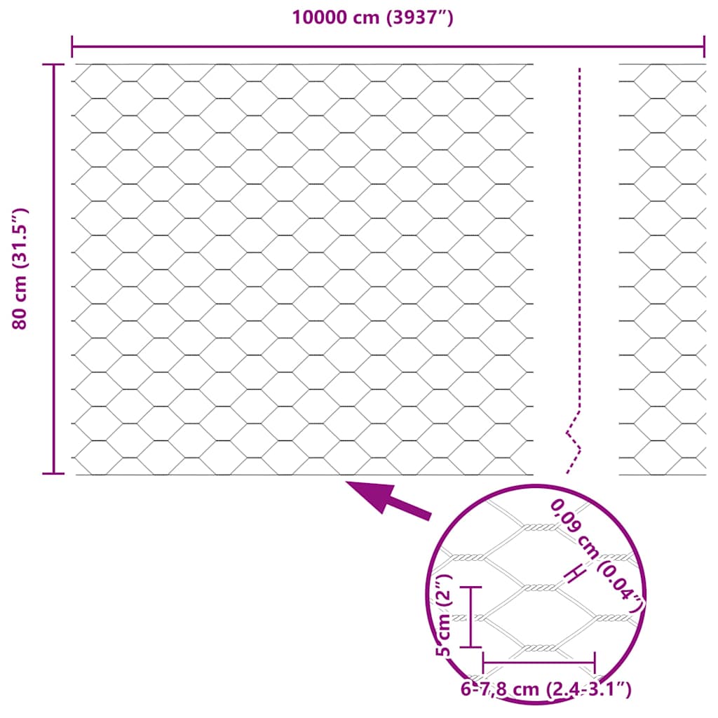 Recinzione Esagonale Grigio 0,8 x 100 m PVC