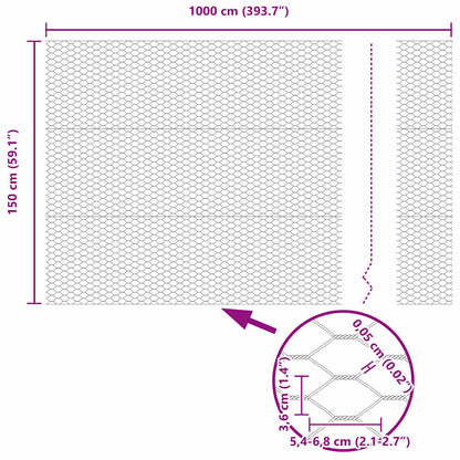 Recinzione Esagonale Argento 1,5 x 10 m Acciaio zincato