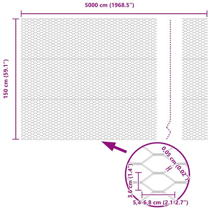 Recinzione Esagonale Argento 1,5 x 50 m Acciaio zincato