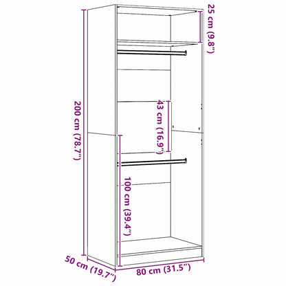 Guardaroba Rovere nero 80 x 50 x 200 cm Legno multistrato