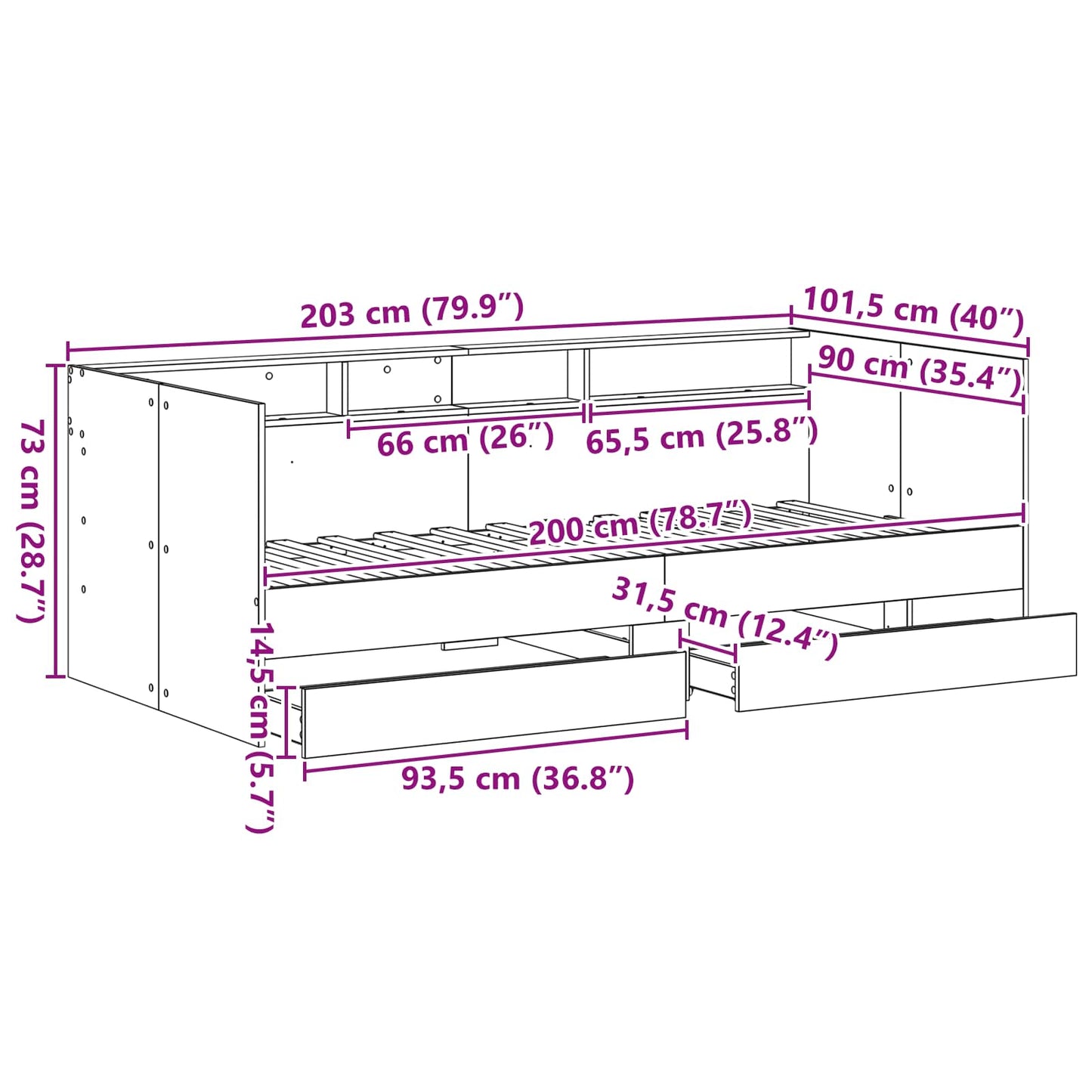 Letto Giorno con cassetto Grigio 90 x 200 cm Legno multistrato