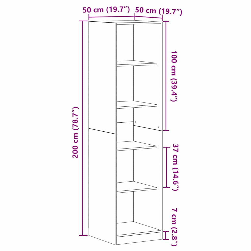 Guardaroba Rovere nero 50 x 50 x 200 cm Legno multistrato - homemem39