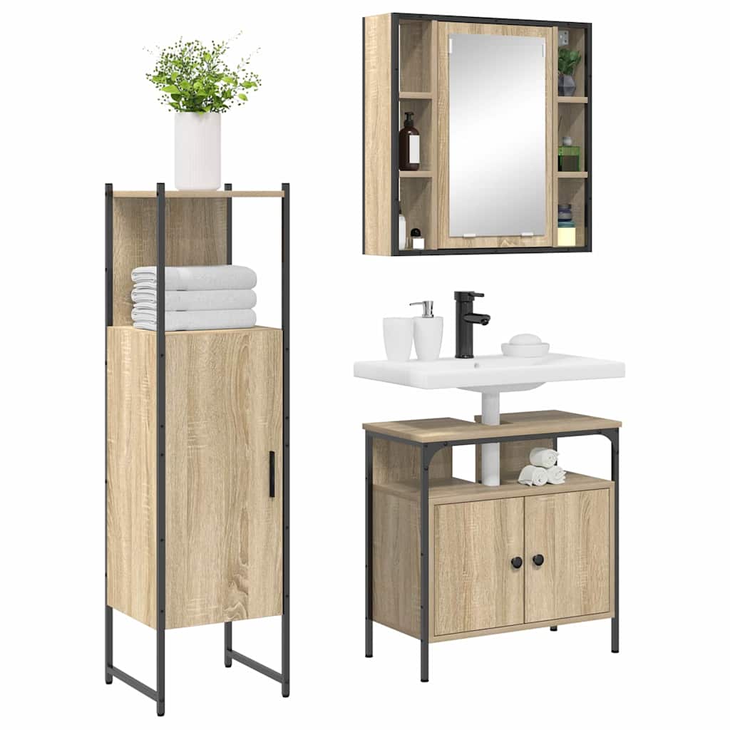 Set di mobili per il bagno 3 pcs Marrone Legno multistrato | homemem39