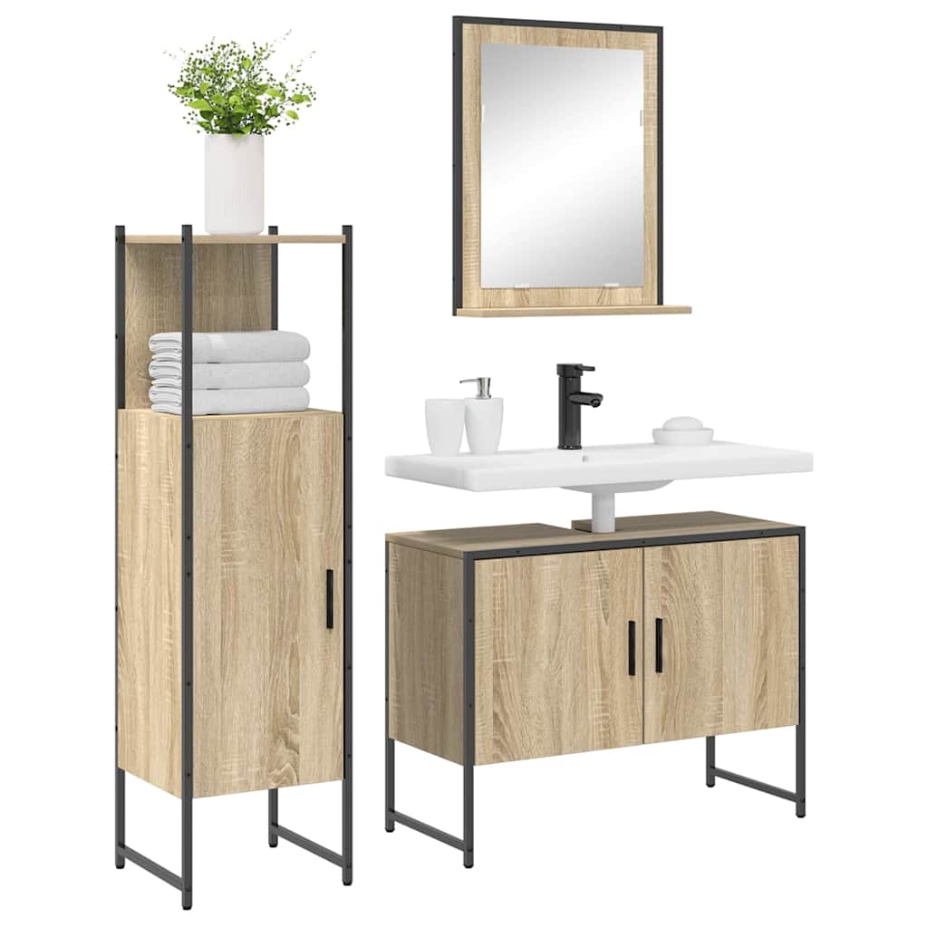 Set di mobili per il bagno 3 pcs Marrone Legno multistrato | homemem39