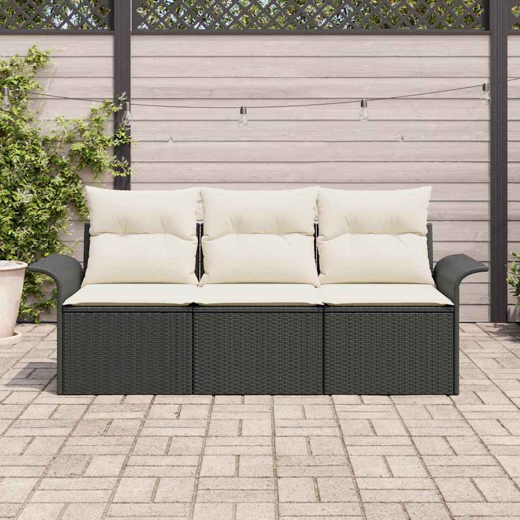 Set di divani con cuscino 3 pcs Nero polyrattan | homemem39