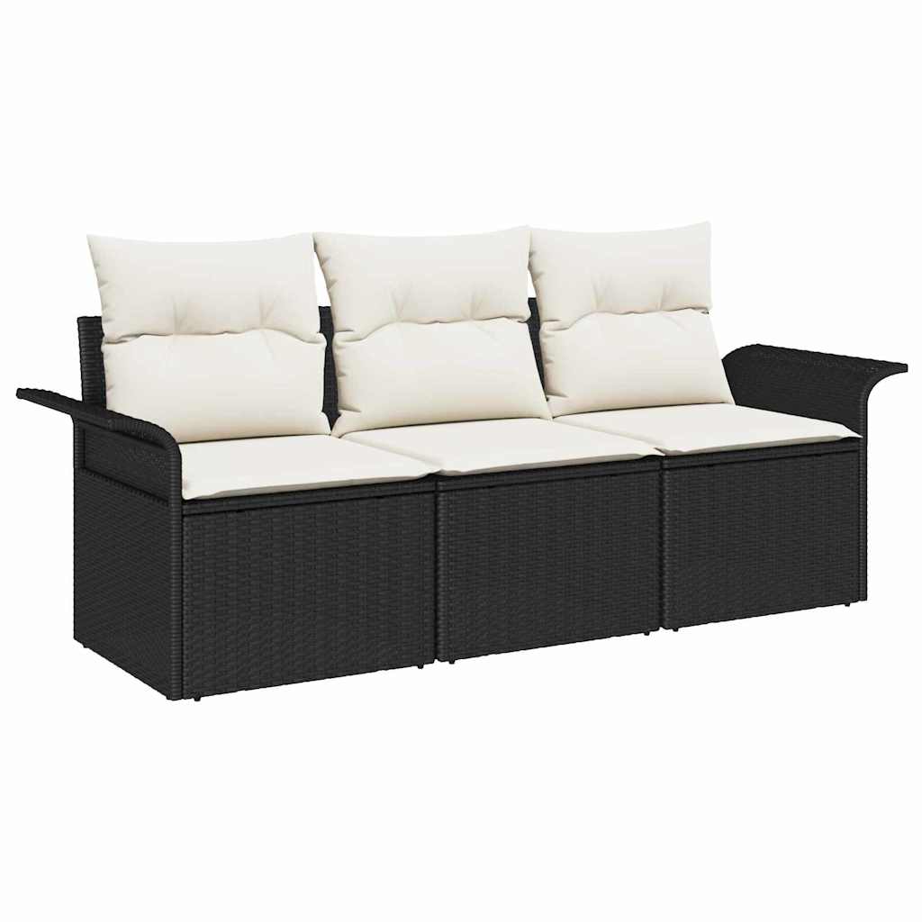 Set di divani con cuscino 3 pcs Nero polyrattan | homemem39