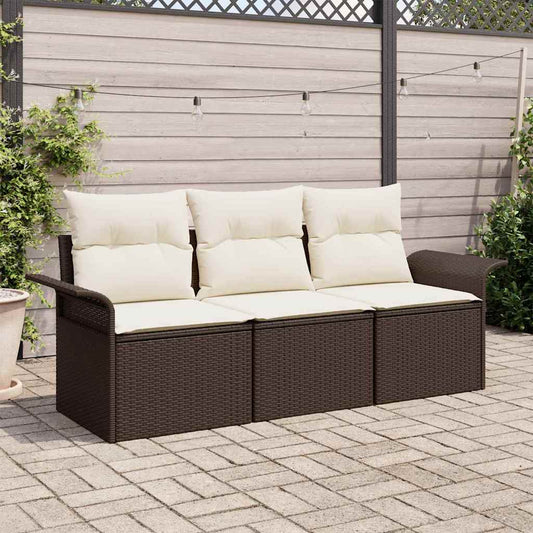 Set di divani con cuscino 3 pcs Marrone e Crema polyrattan