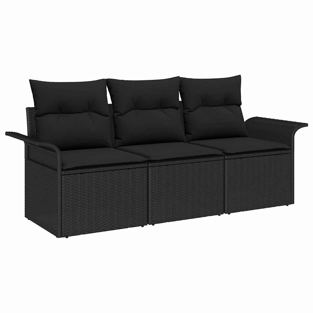 Set di divani 3 pz 3-Numero di posti Nero polyrattan